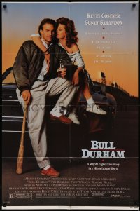 7p0449 BULL DURHAM 1sh 1988 great image of baseball player Kevin Costner & sexy Susan Sarandon!