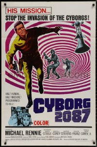 7p0507 CYBORG 2087 1sh 1966 Michael Rennie must stop the invasion of the cyborgs, cool sci-fi art!