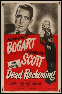 7p0515 DEAD RECKONING 1sh R1955 cool art of smoking Humphrey Bogart, full-length Lizabeth Scott!