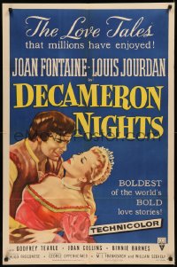 7p0518 DECAMERON NIGHTS 1sh 1953 Joan Fontaine & Louis Jourdan, love tales enjoyed by millions!