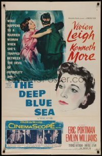 7p0519 DEEP BLUE SEA 1sh 1955 artwork of pretty Vivien Leigh held by Kenneth More, Anatole Litvak!