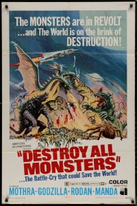 7p0524 DESTROY ALL MONSTERS 1sh 1969 Ishiro Honda's Kaiju Soshingeki, Godzilla, King Ghidorah!