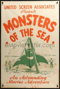 7p0525 DEVIL MONSTER 1sh R1930s Monsters of the Sea, cool artwork of giant manta ray!