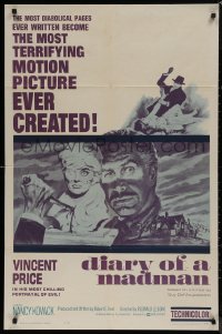 7p0528 DIARY OF A MADMAN 1sh 1963 Vincent Price in his most chilling portrayal of evil!