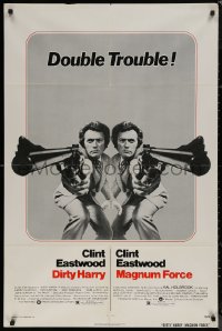 7p0531 DIRTY HARRY/MAGNUM FORCE 1sh 1975 cool mirror image of Clint Eastwood, double trouble!