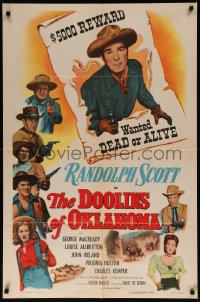 7p0535 DOOLINS OF OKLAHOMA 1sh R1955 Randolph Scott, Louise Allbritton, wanted dead or alive!