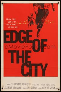 7p0549 EDGE OF THE CITY 1sh 1956 unusual Saul Bass art with man running out of the frame!