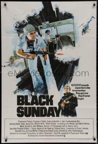 7p0334 BLACK SUNDAY English 1sh 1977 blimp disaster at the Super Bowl, different Fenton art!