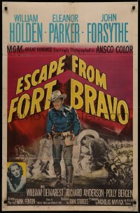 7p0561 ESCAPE FROM FORT BRAVO 1sh 1953 cowboy William Holden, Eleanor Parker, John Sturges directed!