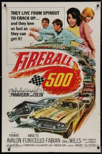 7p0586 FIREBALL 500 1sh 1966 race car driver Frankie Avalon & sexy Annette Funicello!
