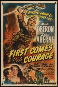 7p0589 FIRST COMES COURAGE style B 1sh 1943 Merle Oberon, Brian Aherne, directed by Dorothy Arzner!
