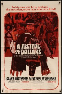 7p0590 FISTFUL OF DOLLARS 1sh 1967 introducing the man with no name, Clint Eastwood!