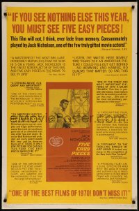 7p0591 FIVE EASY PIECES 1sh 1970 great close up of Jack Nicholson, directed by Bob Rafelson!