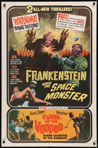 7p0599 FRANKENSTEIN MEETS THE SPACE MONSTER/CURSE OF VOODOO 1sh 1965 cool art of alien monsters!
