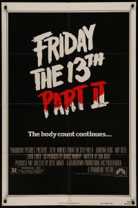 7p0602 FRIDAY THE 13th PART II teaser 1sh 1981 slasher horror sequel, body count continues!