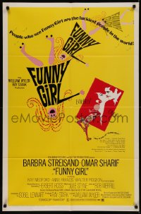 7p0609 FUNNY GIRL 1sh 1969 Barbra Streisand, Sharif, Wyler, great art by BOTH Bob Peak & Tal Stubis!