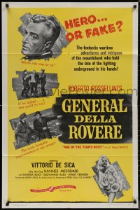 7p0612 GENERAL DELLA ROVERE 1sh 1961 Vittorio De Sica, directed by Robert Rossellini, yellow design!