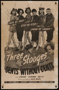 7p0613 GENTS WITHOUT CENTS signed 1sh 1944 by the 3 ladies w/ Three Stooges, Moe, Larry Curly, rare!