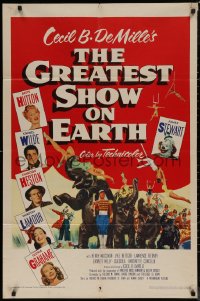 7p0634 GREATEST SHOW ON EARTH 1sh 1952 best image of James Stewart, Betty Hutton & Emmett Kelly!
