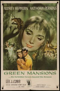 7p0636 GREEN MANSIONS int'l 1sh 1959 art of Audrey Hepburn & Anthony Perkins by Joseph Smith!