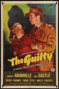7p0641 GUILTY 1sh 1947 Bonita Granville, Don Castle, from a noir story by Cornel Woolrich!