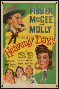 7p0650 HEAVENLY DAYS 1sh 1944 artwork of your top radio comics Fibber McGee & Molly!