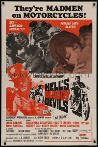 7p0651 HELL'S BLOODY DEVILS 1sh 1970 madmen on motorcycles, cool outlaw biker exploitation!