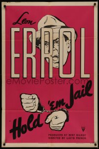 7p0656 HOLD 'EM JAIL 1sh 1942 World War II Nazi comedy short with art of handcuffed Leon Errol!
