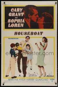 7p0664 HOUSEBOAT 1sh 1958 romantic close up of Cary Grant & beautiful Sophia Loren + with kids!