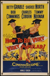 7p0665 HOW TO BE VERY, VERY POPULAR 1sh 1955 art of sexy students Betty Grable & Sheree North!