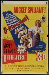 7p0676 I, THE JURY 3D 1sh 1953 Mickey Spillane, great images of sexy girl stripping!