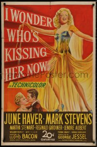 7p0675 I WONDER WHO'S KISSING HER NOW 1sh 1947 full-length art of sexiest June Haver!