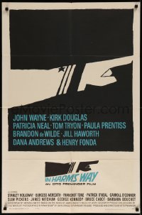 7p0679 IN HARM'S WAY 1sh 1965 Otto Preminger, classic Saul Bass pointing hand artwork!
