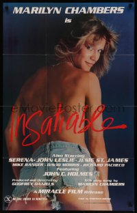 7p0682 INSATIABLE 24x37 1sh 1980 super sexy topless Marilyn Chambers wearing only jean shorts!