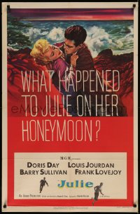 7p0691 JULIE 1sh 1956 what happened to Doris Day on her honeymoon with Louis Jourdan?