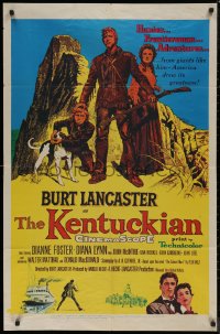 7p0694 KENTUCKIAN 1sh 1955 art of star & director Burt Lancaster with frontier family!