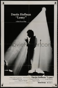 7p0716 LENNY 1sh 1974 silhouette image of Dustin Hoffman as comedian Lenny Bruce at microphone!