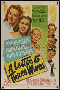 7p0719 LETTER TO THREE WIVES 1sh 1949 Jeanne Crain, Linda Darnell, Ann Sothern, Kirk Douglas!