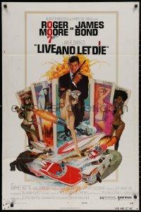 7p0721 LIVE & LET DIE West Hemi 1sh 1973 Robert McGinnis art of Roger Moore as James Bond!
