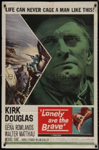 7p0722 LONELY ARE THE BRAVE 1sh 1962 Kirk Douglas classic, art of him shooting helicopter!