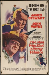 7p0744 MAN WHO SHOT LIBERTY VALANCE 1sh 1962 John Wayne & James Stewart first time together!