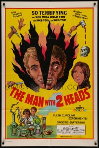 7p0746 MAN WITH TWO HEADS 1sh 1972 William Mishkin horror, shudder in the house of degradation!
