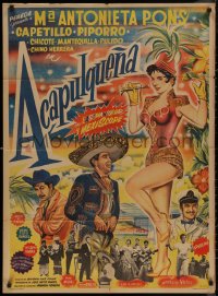 7p0133 ACAPULQUENA Mexican poster 1959 Maria Antonieta Pons finds out she dated her own brother!