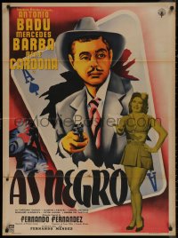 7p0138 AS NEGRO Mexican poster 1954 cool art of Antonio Badu bursting out from ace of spades!