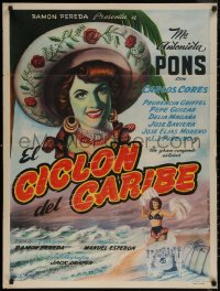 7p0156 EL CICLON DEL CARIBE Mexican poster 1950 Gomez art of Maria Antonieta Pons & dancer!