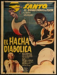 7p0158 EL HACHA DIABOLICA Mexican poster 1965 El Enmascarado de Plata, Santo the Mexican wrestler!