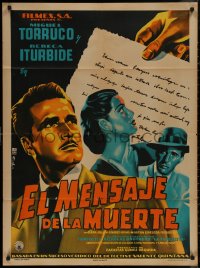 7p0160 EL MENSAJE DE LA MUERTE Mexican poster 1953 art of Miguel Torruco & Rebecca Iturbide by Diaz!