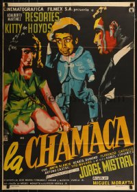 7p0172 LA CHAMACA Mexican poster 1961 Miguel Morayta, wacky Resortes and Kitty de Hoyos by Renau!