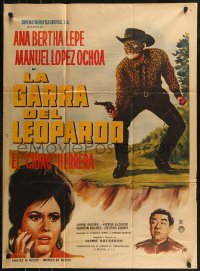 7p0175 LA GARRA DEL LEOPARDO Mexican poster 1963 Manuel Ochoa in wacky leopard skin outfit w/ gun!