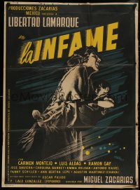7p0176 LA INFAME Mexican poster 1954 cool artwork of mother running & holding child by Josep Renau!